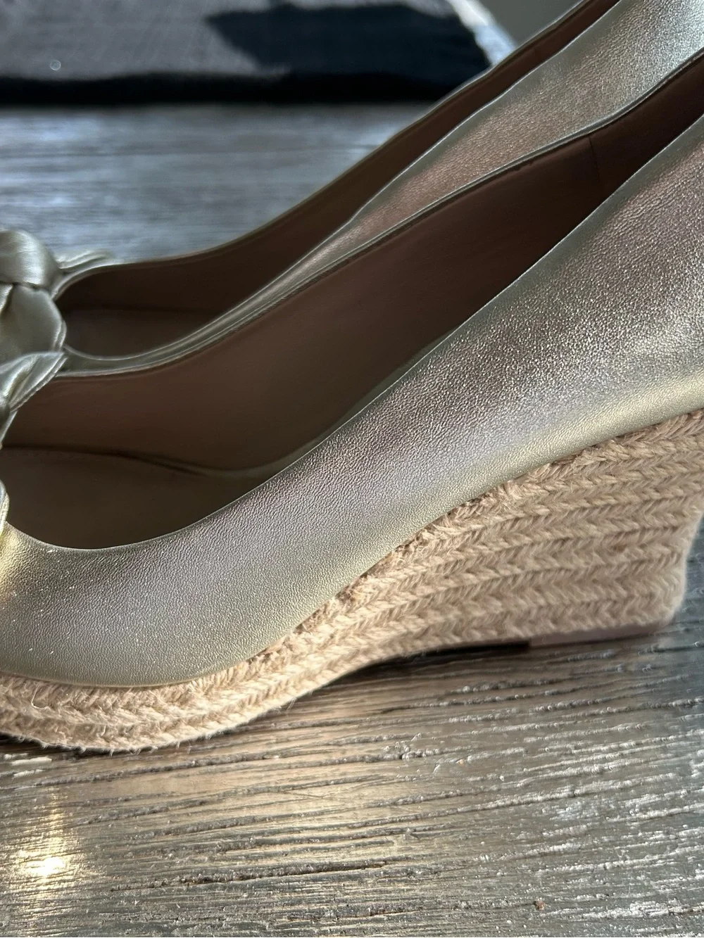 Tory Burch Metallic Gold Bow Peep-Toe Flats